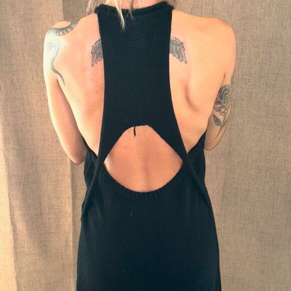 UNIF Black Crochet Open Knit Mesh Sleeveless Tank Mini Dress Size XS - Picture 2 of 3